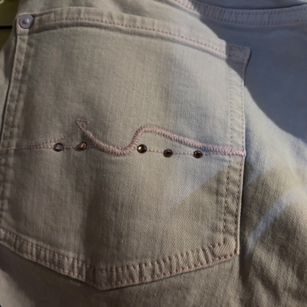 7 For All Mankind Lilac Purple Raw Hem Jeans with Crystals NWT Designer Denim
